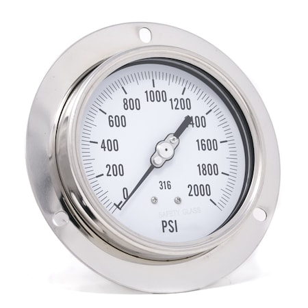Pro 4 in Dial, 0/2000 PSI, 1/2 in NPT, Back Connection, Panel Mount Dry/Fillable Pressure Gauge PRO-314D-402O